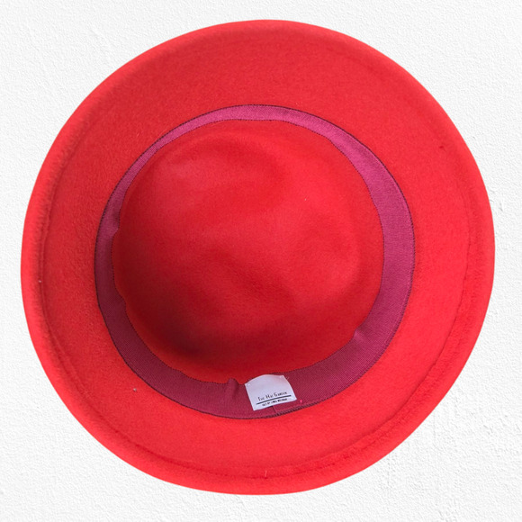 80s Vintage Red Wool Felt Classic Millinery Short Brim The Hat Garden Cloche Hat - Picture 5 of 7